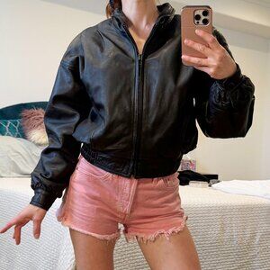 Vintage Black Leather Bomber Jacket - Raffaelo Thermolite - XS